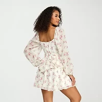 City Triangle Womens Juniors Long Sleeve Floral Fit + Flare Dress