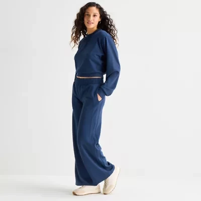 Arizona Womens Juniors Wide Leg Mid Rise Sweatpant