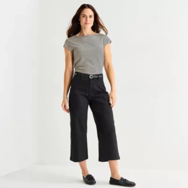 Liz Claiborne Womens Wide Leg Mid Rise Cropped Pant