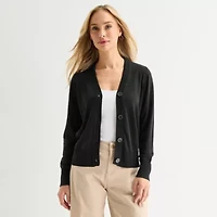 Liz Claiborne Womens V Neck Long Sleeve Button Cardigan