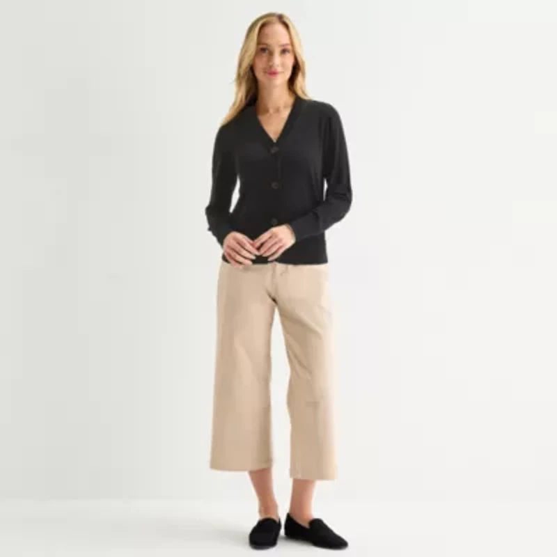 Liz Claiborne Womens V Neck Long Sleeve Button Cardigan