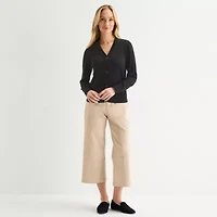 Liz Claiborne Womens V Neck Long Sleeve Button Cardigan