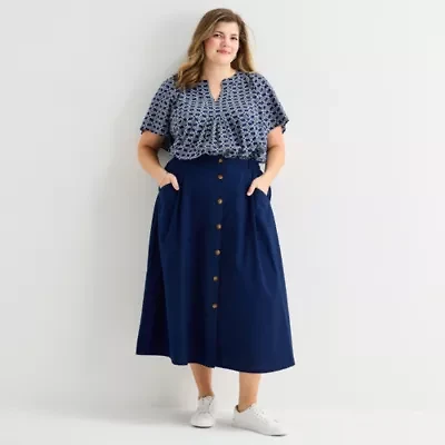St. John's Bay Womens Plus Midi A-Line Skirt