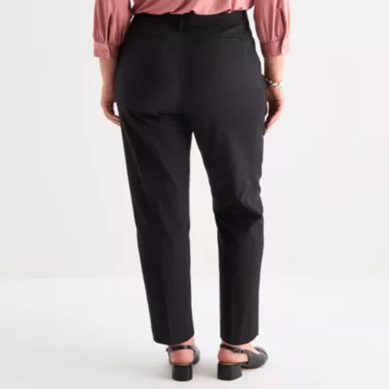 Liz Claiborne Emma Cotton Sateen Womens Plus Easy-on + Easy-off Seated Wear Ankle Mid Rise Pant