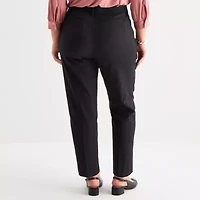 Liz Claiborne Emma Cotton Sateen Womens Plus Easy-on + Easy-off Seated Wear Ankle Mid Rise Pant