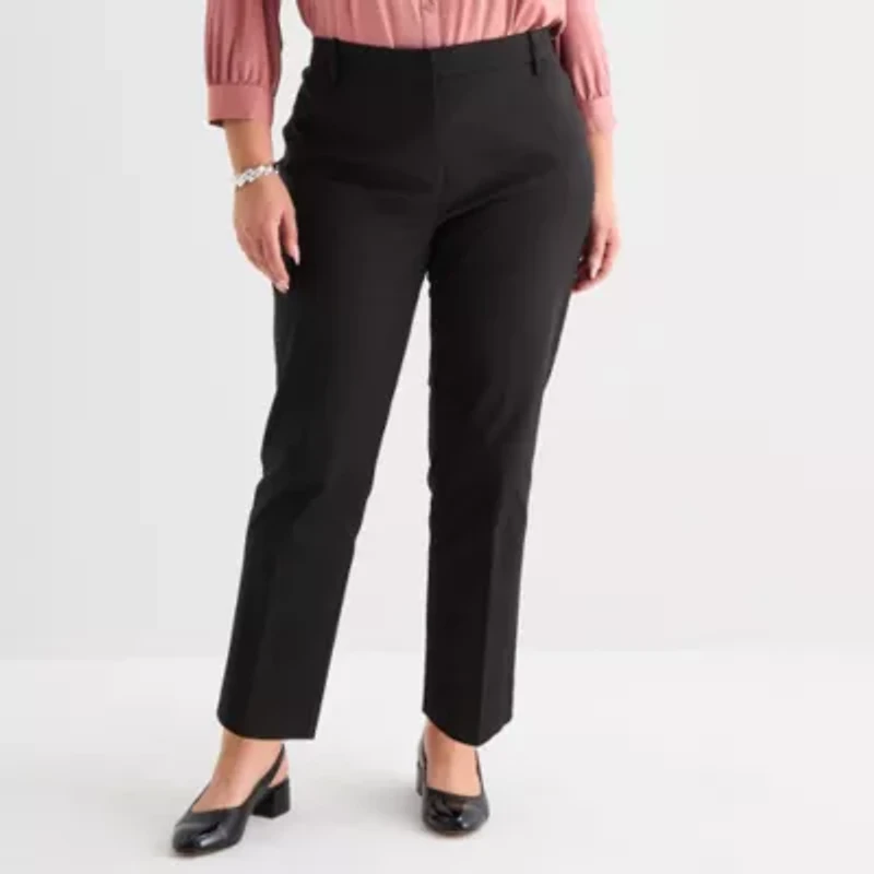 Liz Claiborne Emma Cotton Sateen Womens Plus Easy-on + Easy-off Seated Wear Ankle Mid Rise Pant