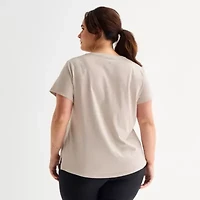 Xersion Womens Cotton Crew Neck Short Sleeve T-Shirt Plus