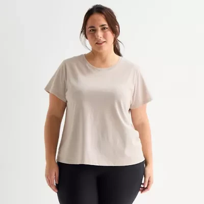 Xersion Womens Cotton Crew Neck Short Sleeve T-Shirt Plus