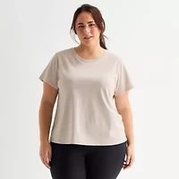 Xersion Womens Cotton Crew Neck Short Sleeve T-Shirt Plus