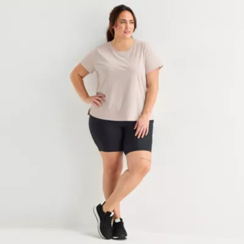Xersion Womens Cotton Crew Neck Short Sleeve T-Shirt Plus