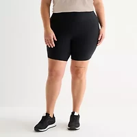 Xersion EverContour+ Womens 8" High Rise Plus Comfort Waistband Quick Dry Stretch Fabric Bike Short