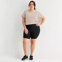 Xersion EverContour+ Womens 8" High Rise Plus Comfort Waistband Quick Dry Stretch Fabric Bike Short