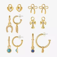 JS Jessica Simpson Gold Tone Interchangeable Charm Womens Multi Color Glass Bow Cross 3 Pair Earring Set