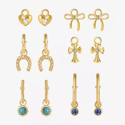 JS Jessica Simpson Gold Tone Interchangeable Charm Womens Multi Color Glass Bow Cross 3 Pair Earring Set