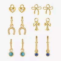 JS Jessica Simpson Gold Tone Interchangeable Charm Womens Multi Color Glass Bow Cross 3 Pair Earring Set