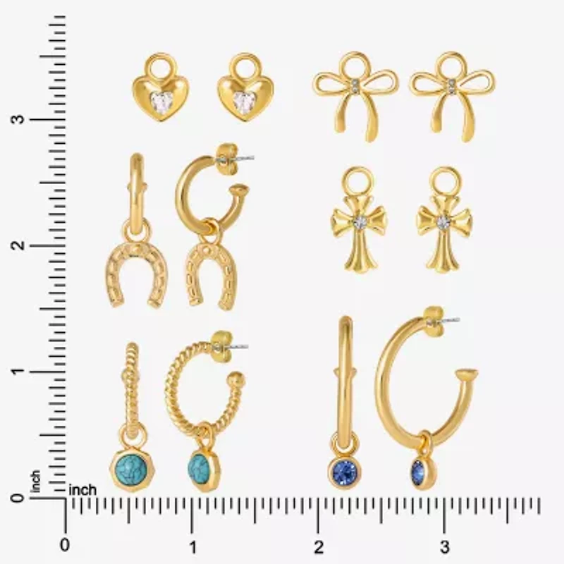 JS Jessica Simpson Gold Tone Interchangeable Charm Womens Multi Color Glass Bow Cross 3 Pair Earring Set