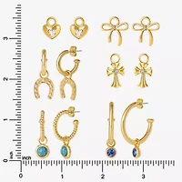 JS Jessica Simpson Gold Tone Interchangeable Charm Womens Multi Color Glass Bow Cross 3 Pair Earring Set