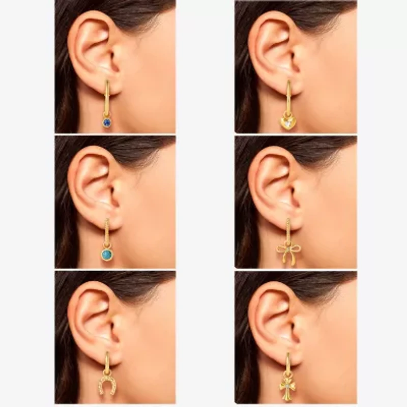 JS Jessica Simpson Gold Tone Interchangeable Charm Womens Multi Color Glass Bow Cross 3 Pair Earring Set