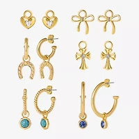 JS Jessica Simpson Gold Tone Interchangeable Charm Womens Multi Color Glass Bow Cross 3 Pair Earring Set