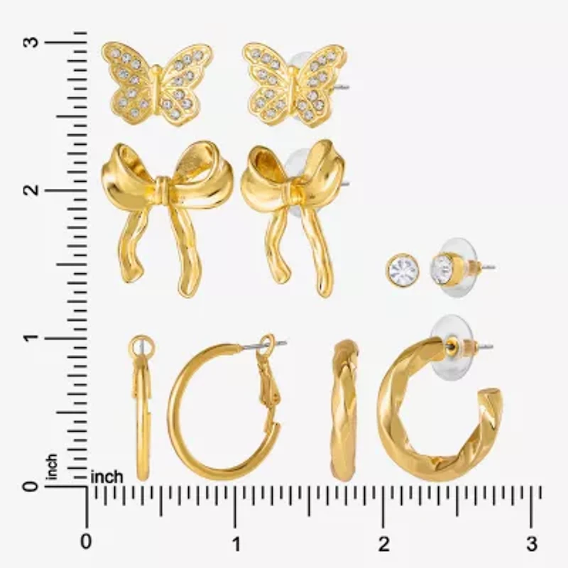 JS Jessica Simpson Gold Tone Hoop & Stud Womens Glass Bow Butterfly 5 Pair Earring Set