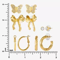 JS Jessica Simpson Gold Tone Hoop & Stud Womens Glass Bow Butterfly 5 Pair Earring Set