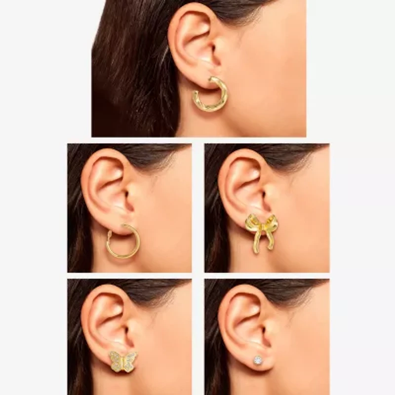 JS Jessica Simpson Gold Tone Hoop & Stud Womens Glass Bow Butterfly 5 Pair Earring Set