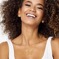 JS Jessica Simpson Gold Tone Pendant Necklace & Stud Earring Womens Crystal Butterfly 3-pc. Jewelry Set