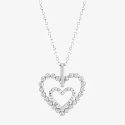 Limited Quantities! Womens 1/10 CT. T.W. Natural White Diamond Sterling Silver Heart 18 Inch Pendant Necklace