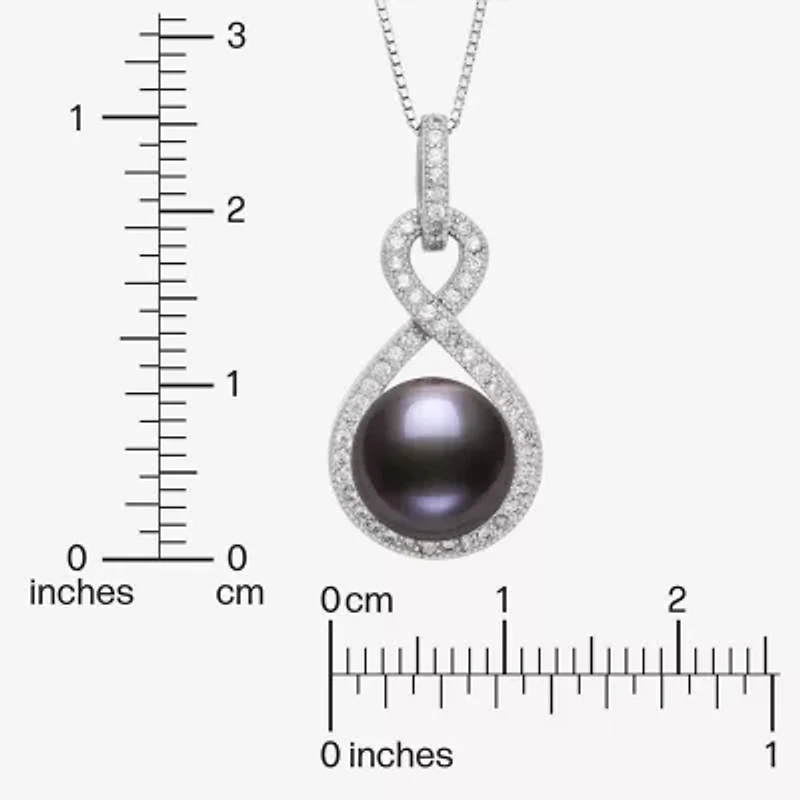 Limited Quantities! Womens Dyed Black Cultured Freshwater Pearl Sterling Silver Infinity 18 Inch Pendant Necklace