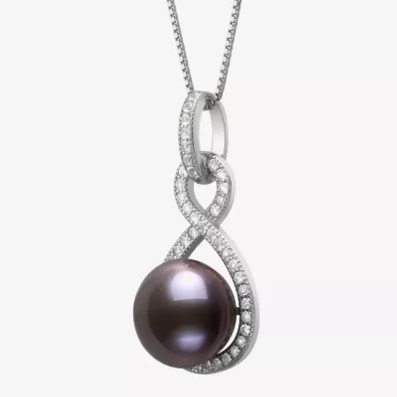Limited Quantities! Womens Dyed Black Cultured Freshwater Pearl Sterling Silver Infinity 18 Inch Pendant Necklace
