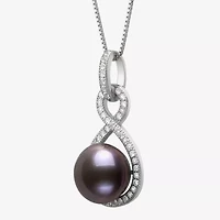 Limited Quantities! Womens Dyed Black Cultured Freshwater Pearl Sterling Silver Infinity 18 Inch Pendant Necklace