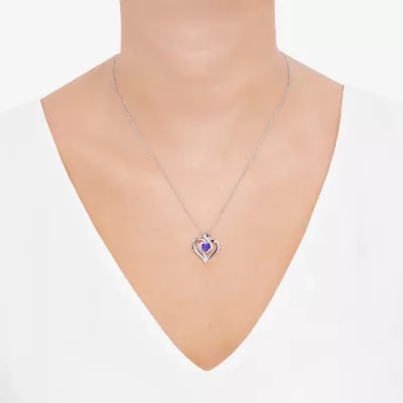 Limited Quantities! Womens Diamond Accent Genuine Purple Amethyst Sterling Silver Heart 18 Inch Pendant Necklace