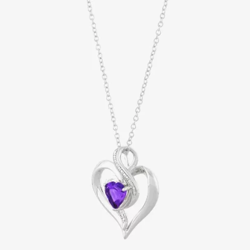 Limited Quantities! Womens Diamond Accent Genuine Purple Amethyst Sterling Silver Heart 18 Inch Pendant Necklace