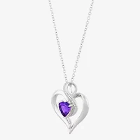 Limited Quantities! Womens Diamond Accent Genuine Purple Amethyst Sterling Silver Heart 18 Inch Pendant Necklace