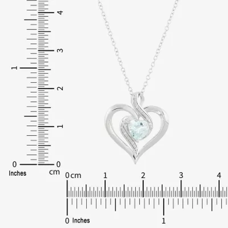 Limited Quantities! Womens Diamond Accent Genuine Blue Aquamarine Sterling Silver Heart 18 Inch Pendant Necklace