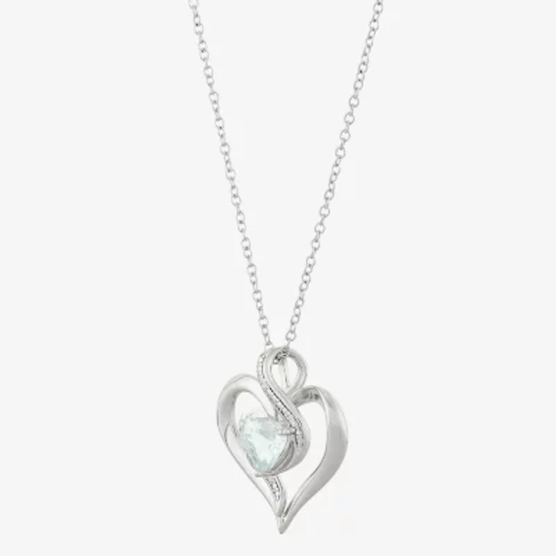 Limited Quantities! Womens Diamond Accent Genuine Blue Aquamarine Sterling Silver Heart 18 Inch Pendant Necklace