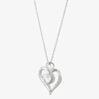Limited Quantities! Womens Diamond Accent Genuine Blue Aquamarine Sterling Silver Heart 18 Inch Pendant Necklace
