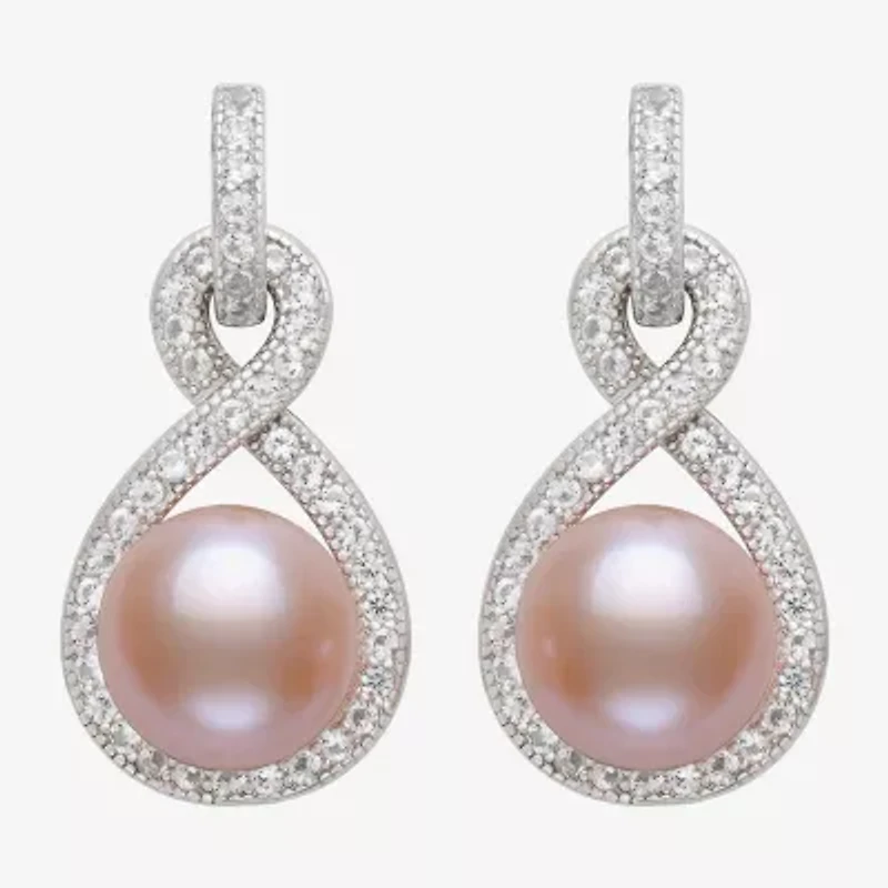 Limited Quantities! Womens Pink Cultured Freshwater Pearl Sterling Silver Infinity Drop Earrings