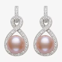 Limited Quantities! Womens Pink Cultured Freshwater Pearl Sterling Silver Infinity Drop Earrings