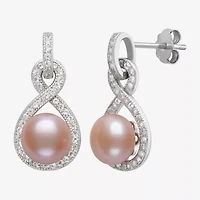 Limited Quantities! Womens Pink Cultured Freshwater Pearl Sterling Silver Infinity Drop Earrings