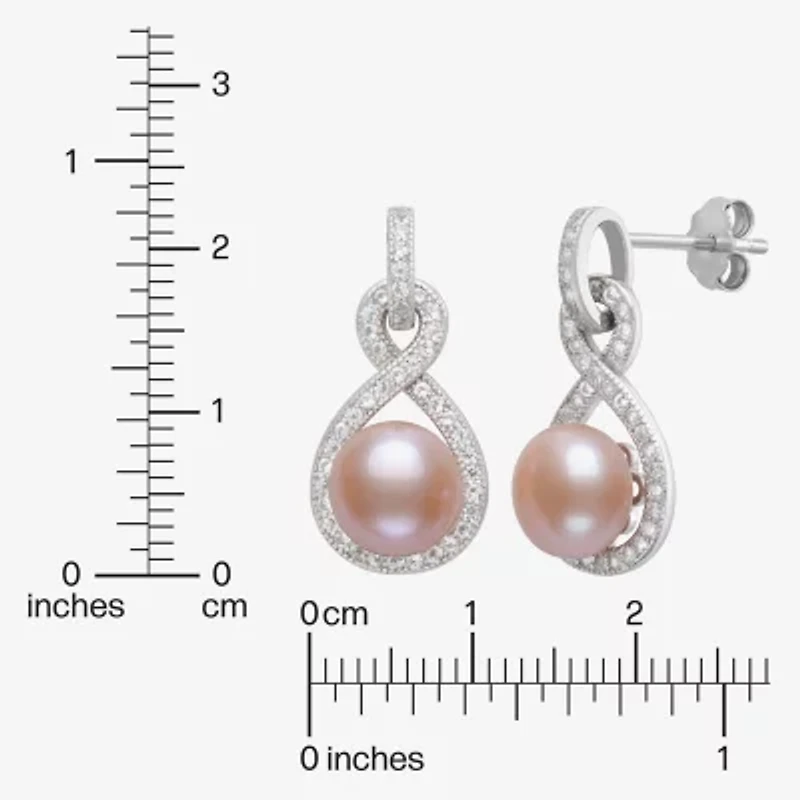 Limited Quantities! Womens Pink Cultured Freshwater Pearl Sterling Silver Infinity Drop Earrings