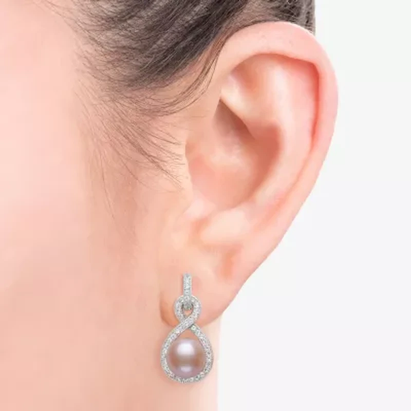 Limited Quantities! Womens Pink Cultured Freshwater Pearl Sterling Silver Infinity Drop Earrings