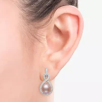 Limited Quantities! Womens Pink Cultured Freshwater Pearl Sterling Silver Infinity Drop Earrings