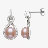 Limited Quantities! Womens Pink Cultured Freshwater Pearl Sterling Silver Infinity Drop Earrings