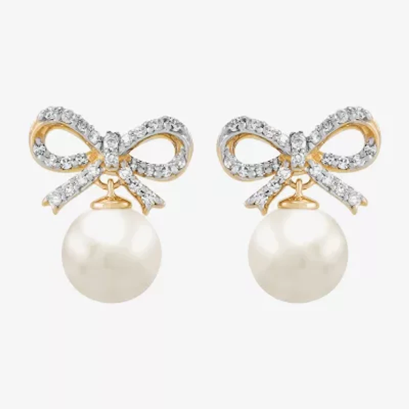 Limited Quantities! 1/6 CT. T.W. Genuine White Cultured Freshwater Pearl 14K Gold 12.5mm Bow Stud Earrings