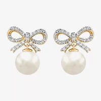 Limited Quantities! 1/6 CT. T.W. Genuine White Cultured Freshwater Pearl 14K Gold 12.5mm Bow Stud Earrings