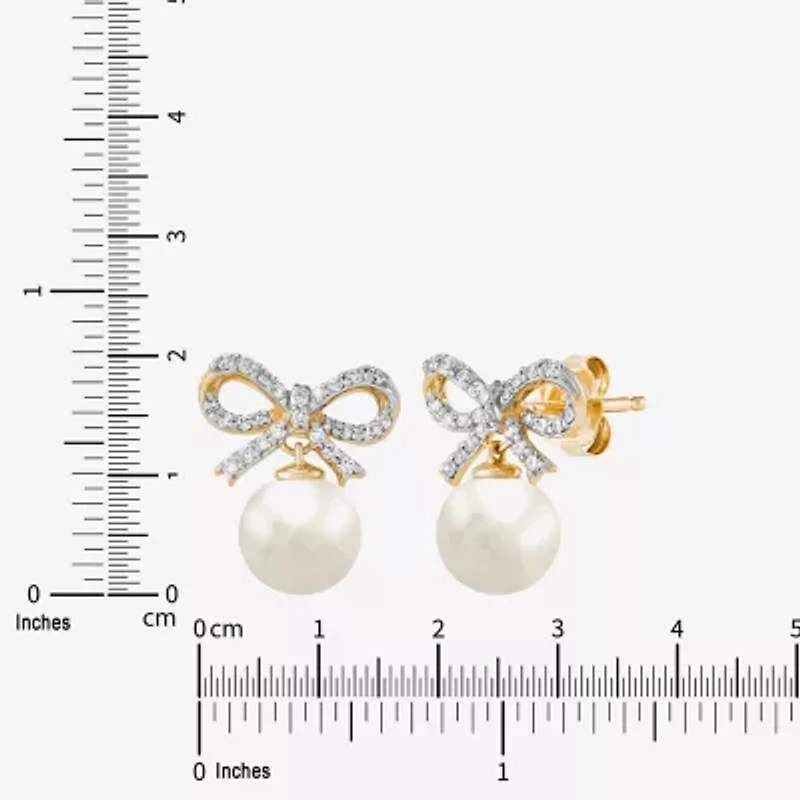 Limited Quantities! 1/6 CT. T.W. Genuine White Cultured Freshwater Pearl 14K Gold 12.5mm Bow Stud Earrings