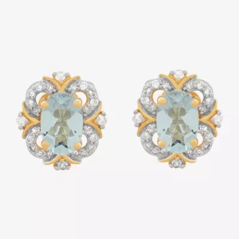 Limited Quantities! 1/8 CT. T.W. Genuine Blue Aquamarine 14K Gold 9.6mm Stud Earrings