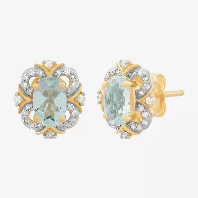 Limited Quantities! 1/8 CT. T.W. Genuine Blue Aquamarine 14K Gold 9.6mm Stud Earrings