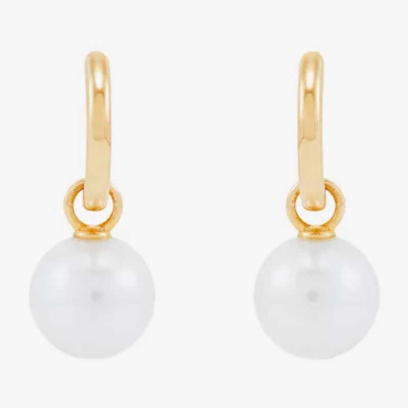 Limited Quantities! Womens Genuine White Cultured Freshwater Pearl 14K Gold 22.4mm Hoop Earrings